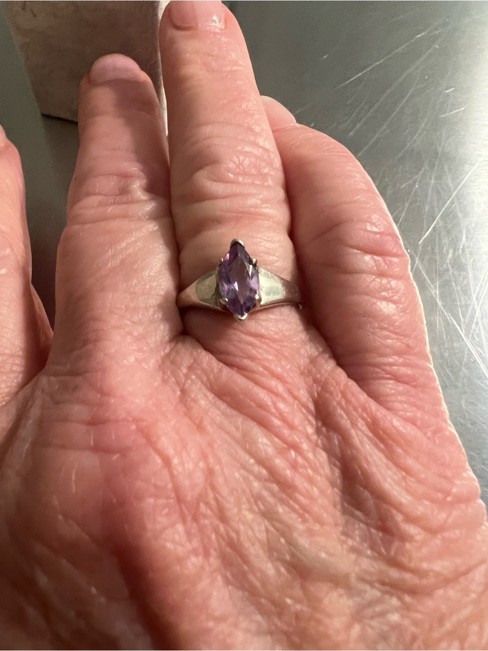 Sterling Silver Marquise Amethyst Ring - Purple - Picture 3 of 5